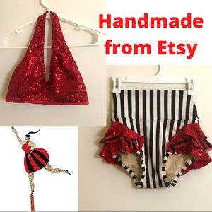 Small Sequin Halter and Bottom with Ruffles Aerial Circus Costume Handmade